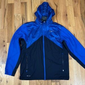 Nike dri fit zip up jacket blue navy size large men’s zip away hood